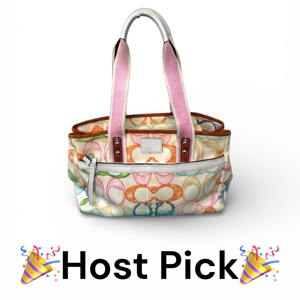 Coach Vintage Hampton Scribble Multicolor Signature Tote with Pink Handles 
2007 - Picture 17 of 17